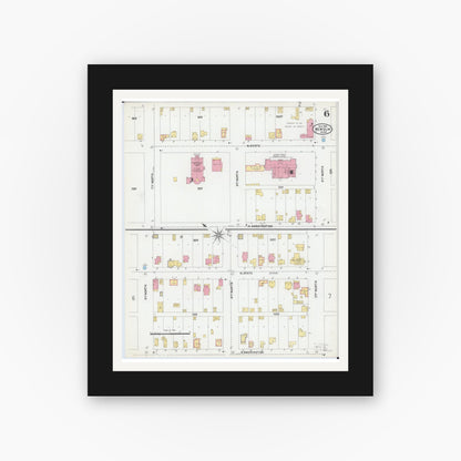 Old map wall art mockup — black gallery frame with white mat — Sanborn Fire Insurance Map from New Ulm, Brown County, Minnesota (1905), Sheet #0006