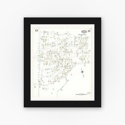 Old map wall art mockup — black gallery frame with white mat — Sanborn Fire Insurance Map from Melrose, Middlesex County, Massachusetts (1923), Sheet #0013