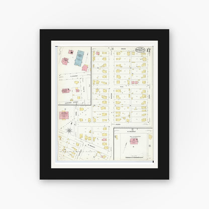 Old map wall art mockup — black gallery frame with white mat — Sanborn Fire Insurance Map from Massillon, Stark County, Ohio (1908), Sheet #0017