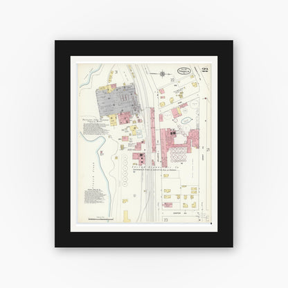 Old map wall art mockup — black gallery frame with white mat — Sanborn Fire Insurance Map from Franklin, Venango County, Pennsylvania (1912), Sheet #0022