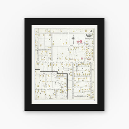 Old map wall art mockup — black gallery frame with white mat — Sanborn Fire Insurance Map from Leesburg, Lake County, Florida (1918), Sheet #0004