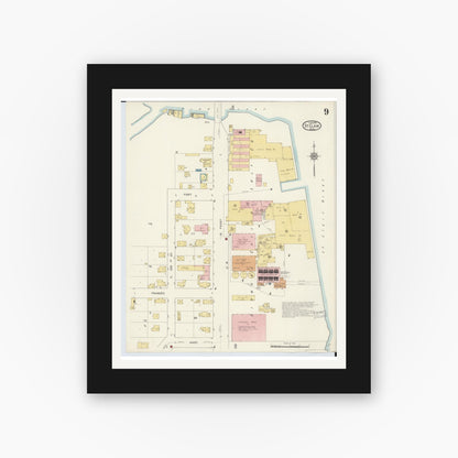 Old map wall art mockup — black gallery frame with white mat — Sanborn Fire Insurance Map from Saint Clair, Saint Clair County, Michigan (1913), Sheet #0009
