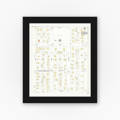 Old map wall art mockup — black gallery frame with white mat — Sanborn Fire Insurance Map from Shenandoah, Page County, Iowa (1909), Sheet #0005