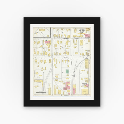 Old map wall art mockup — black gallery frame with white mat — Sanborn Fire Insurance Map from Sherman, Grayson County, Texas (1902), Sheet #0008