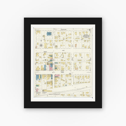 Old map wall art mockup — black gallery frame with white mat — Sanborn Fire Insurance Map from Rushford, Fillmore County, Minnesota (1909), Sheet #0004