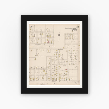 Old map wall art mockup — black gallery frame with white mat — Sanborn Fire Insurance Map from Gainesville, Alachua County, Florida (1922), Sheet #0018