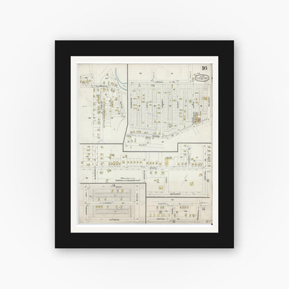 Old map wall art mockup — black gallery frame with white mat — Sanborn Fire Insurance Map from Flushing, Queens County, New York (1897), Sheet #0016