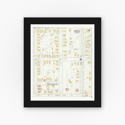 Old map wall art mockup — black gallery frame with white mat — Sanborn Fire Insurance Map from Canton, Fulton County, Illinois (1917), Sheet #0003