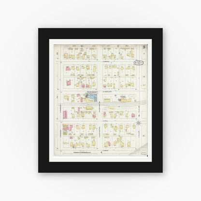 Old map wall art mockup — black gallery frame with white mat — Sanborn Fire Insurance Map from Wabash, Wabash County, Indiana (1896), Sheet #0003