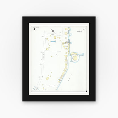 Old map wall art mockup — black gallery frame with white mat — Sanborn Fire Insurance Map from Buckeye Lake, Licking County, Ohio (1946), Sheet #0004
