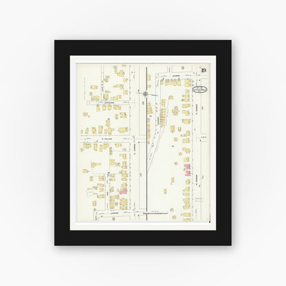 Old map wall art mockup — black gallery frame with white mat — Sanborn Fire Insurance Map from Little Falls, Herkimer County, New York (1911), Sheet #0019