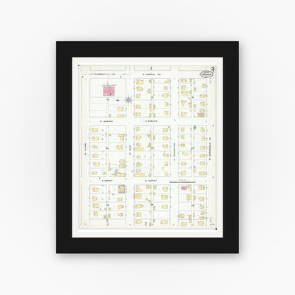 Old map wall art mockup — black gallery frame with white mat — Sanborn Fire Insurance Map from Urbana, Champaign County, Illinois (1909), Sheet #0003