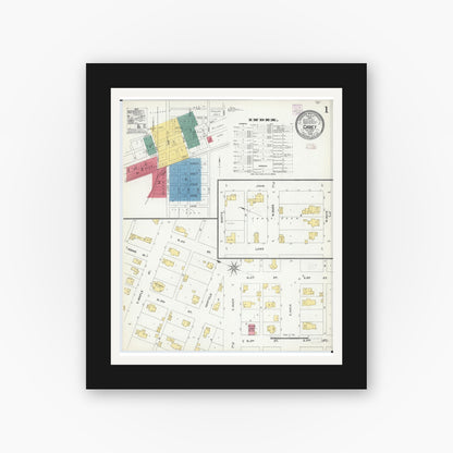Old map wall art mockup — black gallery frame with white mat — Sanborn Fire Insurance Map from Casey, Clark County, Illinois (1906) - Complete Map Set