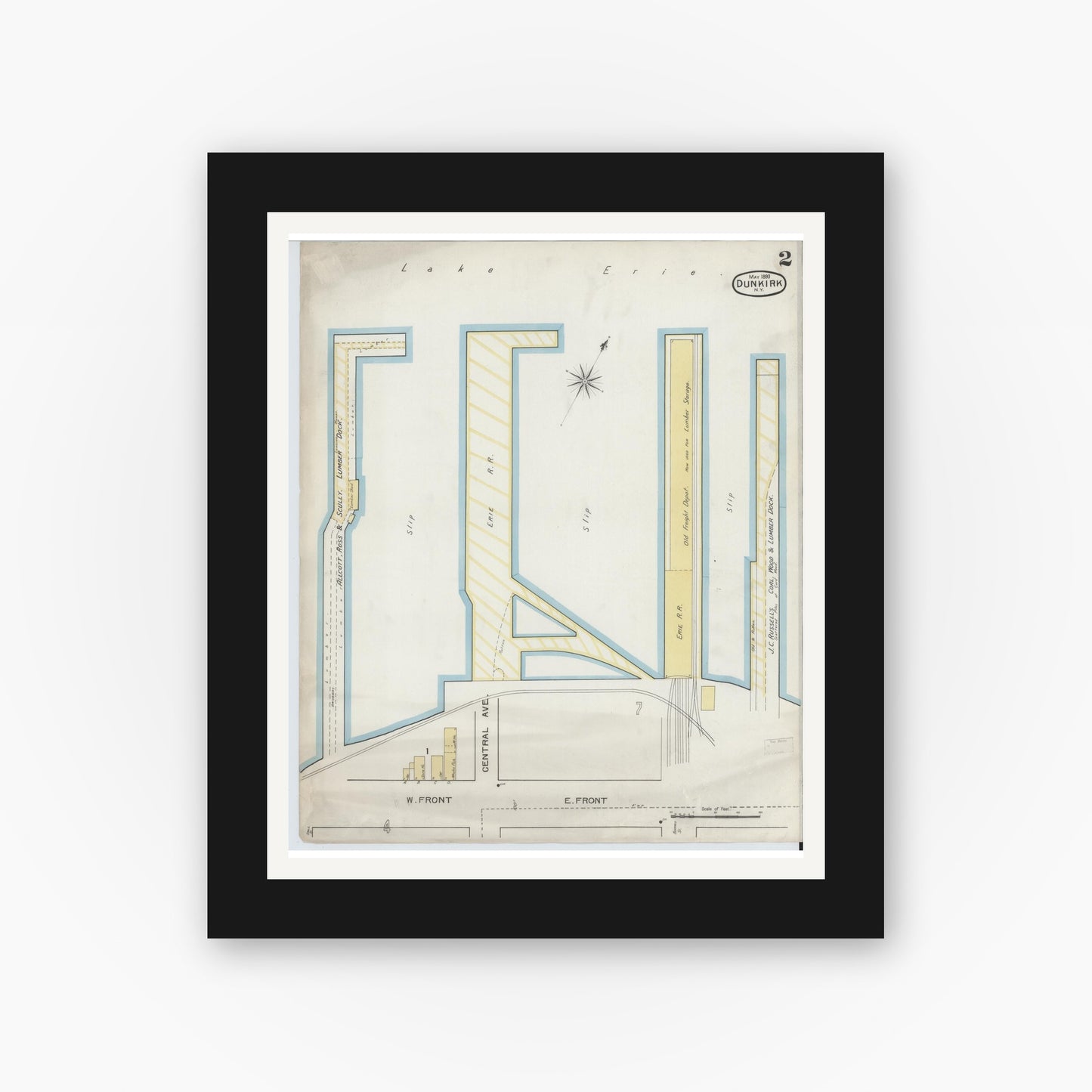 Old map wall art mockup — black gallery frame with white mat — Sanborn Fire Insurance Map from Dunkirk, Chautauqua County, New York (1893) - Complete Map Set