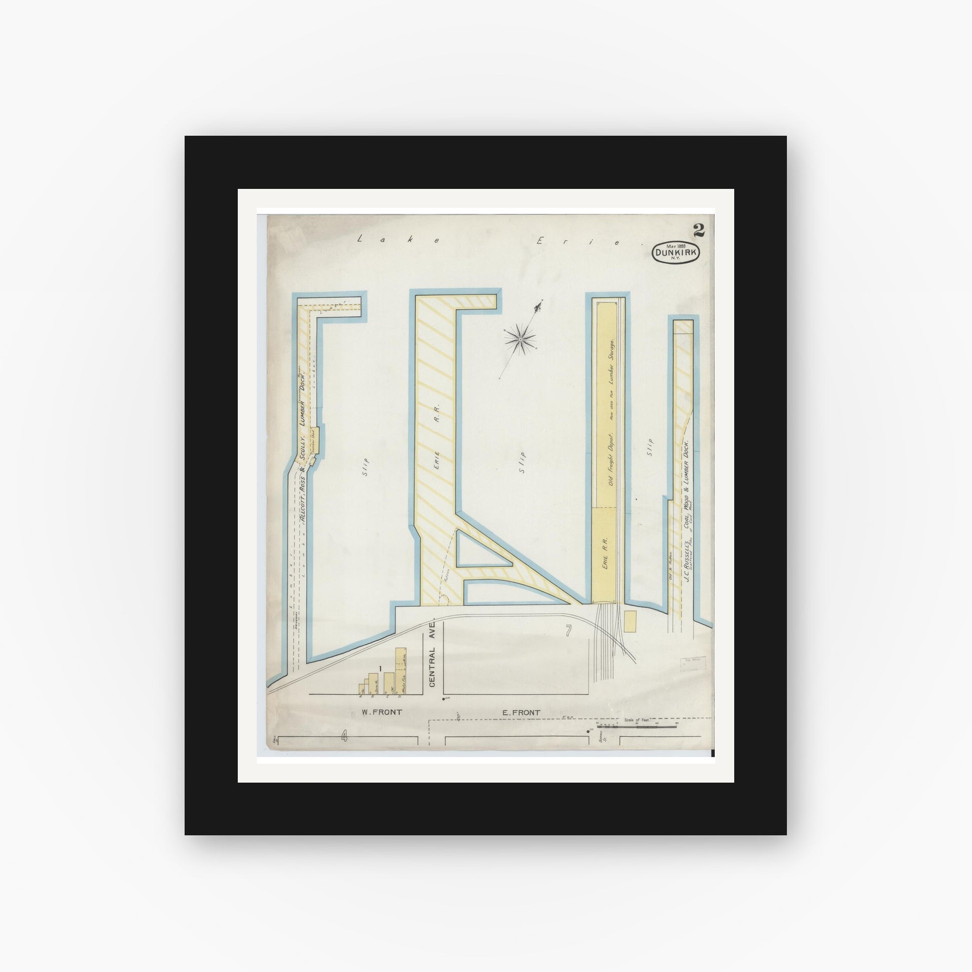 Old map wall art mockup — black gallery frame with white mat — Sanborn Fire Insurance Map from Dunkirk, Chautauqua County, New York (1893) - Complete Map Set