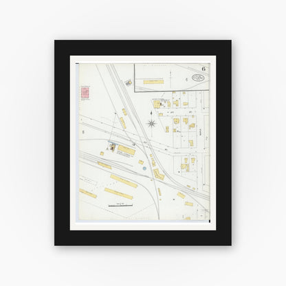 Old map wall art mockup — black gallery frame with white mat — Sanborn Fire Insurance Map from Clare, Clare County, Michigan (1906), Sheet #0006