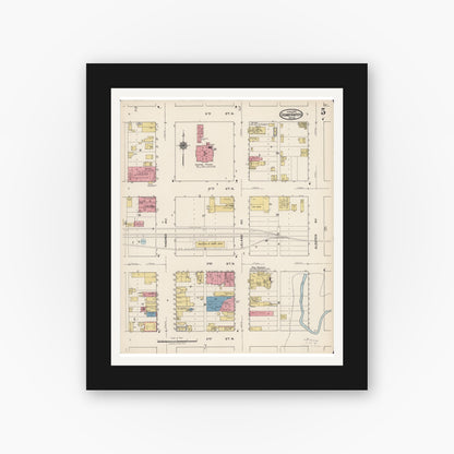 Old map wall art mockup — black gallery frame with white mat — Sanborn Fire Insurance Map from Grand Rapids, Itasca County, Minnesota (1922), Sheet #0005