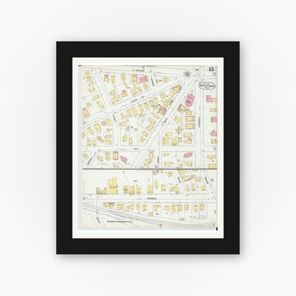 Old map wall art mockup — black gallery frame with white mat — Sanborn Fire Insurance Map from Battle Creek, Calhoun County, Michigan (1899), Sheet #0013