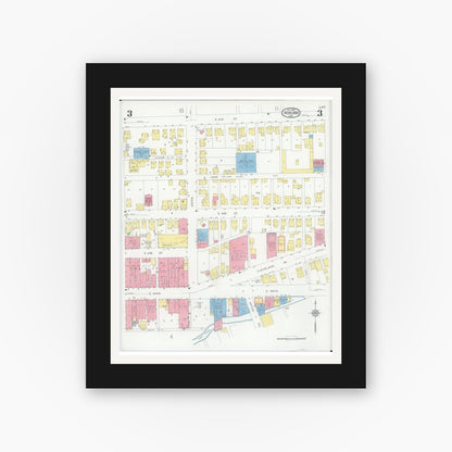 Old map wall art mockup — black gallery frame with white mat — Sanborn Fire Insurance Map from Ashland, Ashland County, Ohio (1930), Sheet #0003