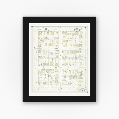 Old map wall art mockup — black gallery frame with white mat — Sanborn Fire Insurance Map from Alpena, Alpena County, Michigan (1910), Sheet #0012