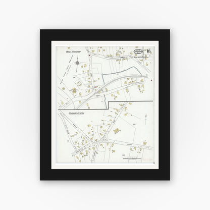 Old map wall art mockup — black gallery frame with white mat — Sanborn Fire Insurance Map from Hingham, Plymouth County, Massachusetts (1921), Sheet #0016