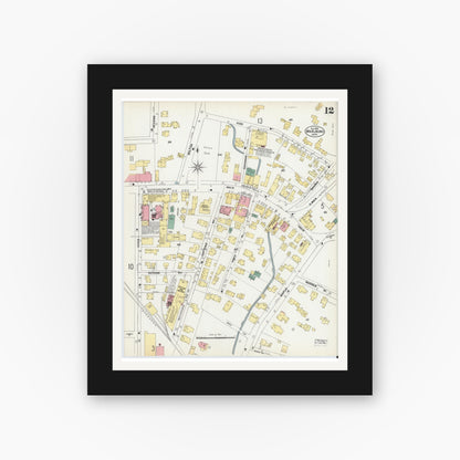 Old map wall art mockup — black gallery frame with white mat — Sanborn Fire Insurance Map from Marlborough, Middlesex County, Massachusetts (1901), Sheet #0012