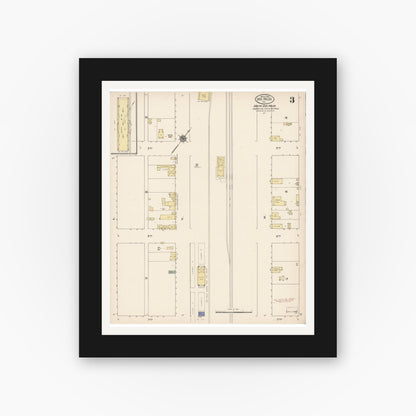 Old map wall art mockup — black gallery frame with white mat — Sanborn Fire Insurance Map from Dos Palos, Merced County, California (1910), Sheet #0003