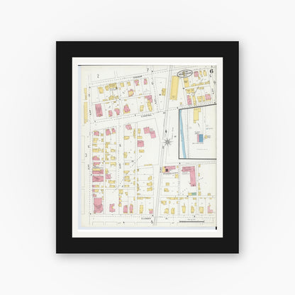 Old map wall art mockup — black gallery frame with white mat — Sanborn Fire Insurance Map from Miamisburg, Montgomery County, Ohio (1905), Sheet #0006