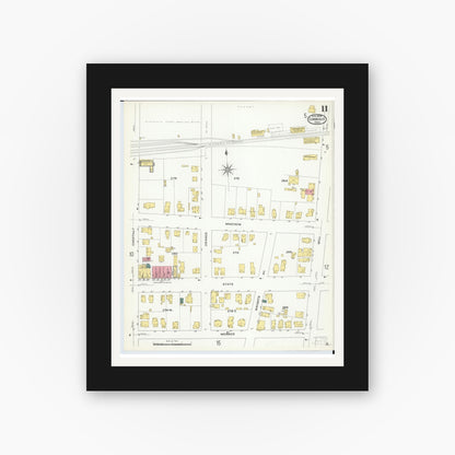 Old map wall art mockup — black gallery frame with white mat — Sanborn Fire Insurance Map from Conneaut, Ashtabula County, Ohio (1909), Sheet #0011