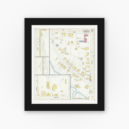 Old map wall art mockup — black gallery frame with white mat — Sanborn Fire Insurance Map from Riverhead, Suffolk County, New York (1902), Sheet #0005