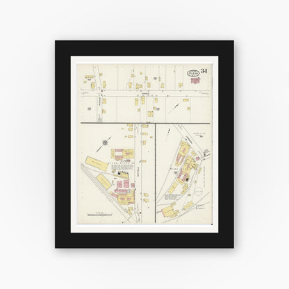 Old map wall art mockup — black gallery frame with white mat — Sanborn Fire Insurance Map from Olean, Cattaraugus County, New York (1915), Sheet #0034