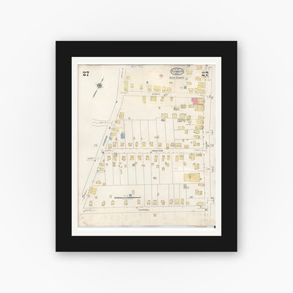 Old map wall art mockup — black gallery frame with white mat — Sanborn Fire Insurance Map from Plymouth, Plymouth County, Massachusetts (1948), Sheet #0027
