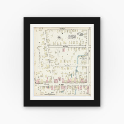 Old map wall art mockup — black gallery frame with white mat — Sanborn Fire Insurance Map from Plymouth, Luzerne County, Pennsylvania (1884), Sheet #0003