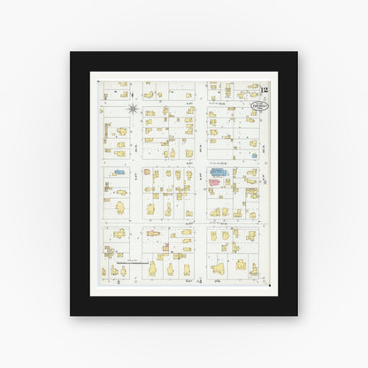 Old map wall art mockup — black gallery frame with white mat — Sanborn Fire Insurance Map from Faribault, Rice County, Minnesota (1905), Sheet #0012