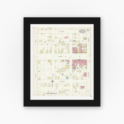 Old map wall art mockup — black gallery frame with white mat — Sanborn Fire Insurance Map from Griggsville, Pike County, Illinois (1913), Sheet #0003