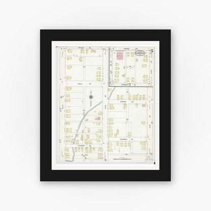 Old map wall art mockup — black gallery frame with white mat — Sanborn Fire Insurance Map from Cambridge, Guernsey County, Ohio (1909), Sheet #0005