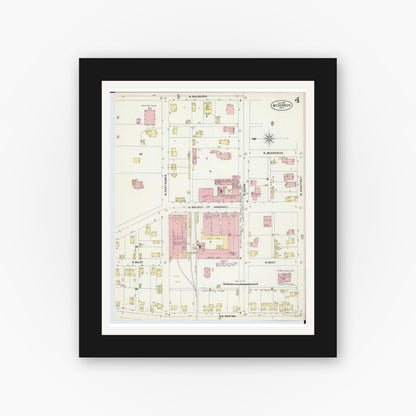 Old map wall art mockup — black gallery frame with white mat — Sanborn Fire Insurance Map from Mount Vernon, Knox County, Ohio (1897), Sheet #0004