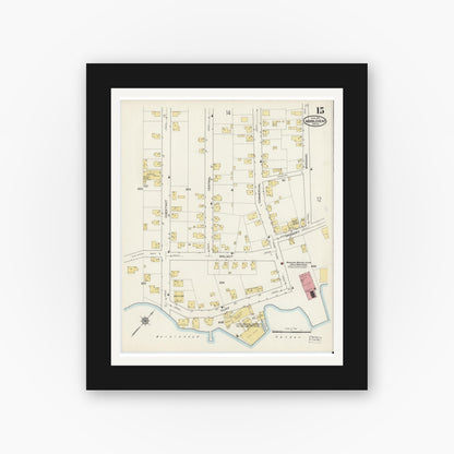 Old map wall art mockup — black gallery frame with white mat — Sanborn Fire Insurance Map from Marblehead, Essex County, Massachusetts (1915), Sheet #0015