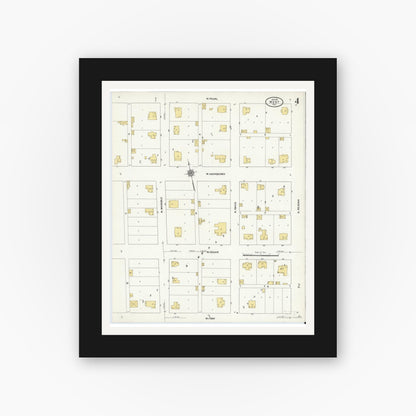 Old map wall art mockup — black gallery frame with white mat — Sanborn Fire Insurance Map from West, McLennan County, Texas (1911), Sheet #0004