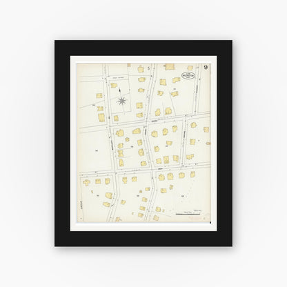 Old map wall art mockup — black gallery frame with white mat — Sanborn Fire Insurance Map from Arlington, Middlesex County, Massachusetts (1903), Sheet #0009