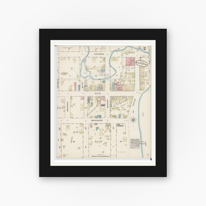 Old map wall art mockup — black gallery frame with white mat — Sanborn Fire Insurance Map from Black River Falls, Jackson County, Wisconsin (1884), Sheet #0002