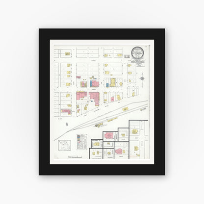 Old map wall art mockup — black gallery frame with white mat — Sanborn Fire Insurance Map from Otterville, Cooper County, Missouri (1933), Sheet #0001