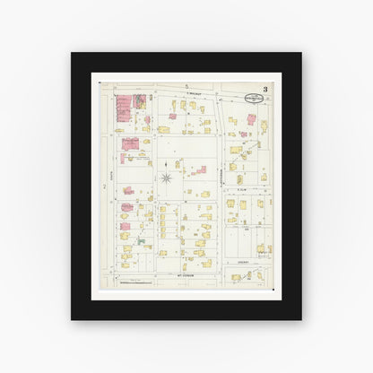 Old map wall art mockup — black gallery frame with white mat — Sanborn Fire Insurance Map from Springfield, Greene County, Missouri (1896), Sheet #0003