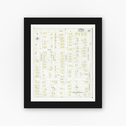 Old map wall art mockup — black gallery frame with white mat — Sanborn Fire Insurance Map from Mount Vernon, Jefferson County, Illinois (1908), Sheet #0011