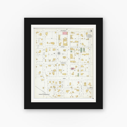 Old map wall art mockup — black gallery frame with white mat — Sanborn Fire Insurance Map from Salem, Dent County, Missouri (1900), Sheet #0003