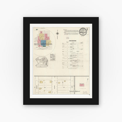 Old map wall art mockup — black gallery frame with white mat — Sanborn Fire Insurance Map from Mineola, Wood County, Texas (1921) - Complete Map Set