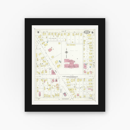 Old map wall art mockup — black gallery frame with white mat — Sanborn Fire Insurance Map from Fostoria, Seneca, Hancock, And Wood Counties, Ohio (1924), Sheet #0008