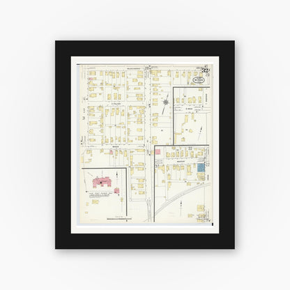 Old map wall art mockup — black gallery frame with white mat — Sanborn Fire Insurance Map from Newark, Licking County, Ohio (1912), Sheet #0032