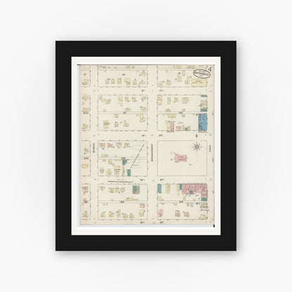 Old map wall art mockup — black gallery frame with white mat — Sanborn Fire Insurance Map from Baraboo, Sauk County, Wisconsin (1885), Sheet #0004