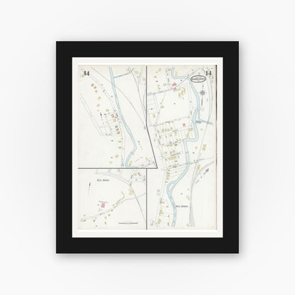 Old map wall art mockup — black gallery frame with white mat — Sanborn Fire Insurance Map from Barnesboro, Cambria County, Pennsylvania (1930), Sheet #0014